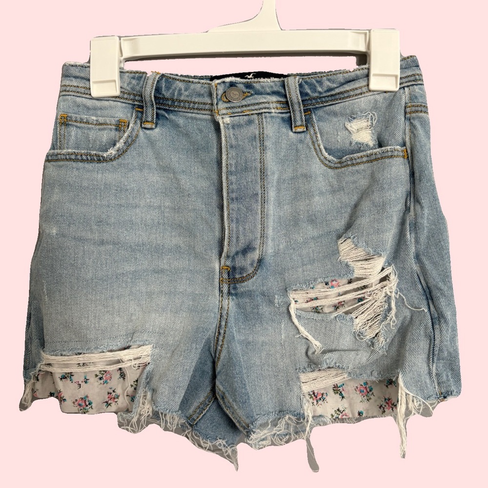 Hollister Blue Jean Shorts Distressed High-Waisted